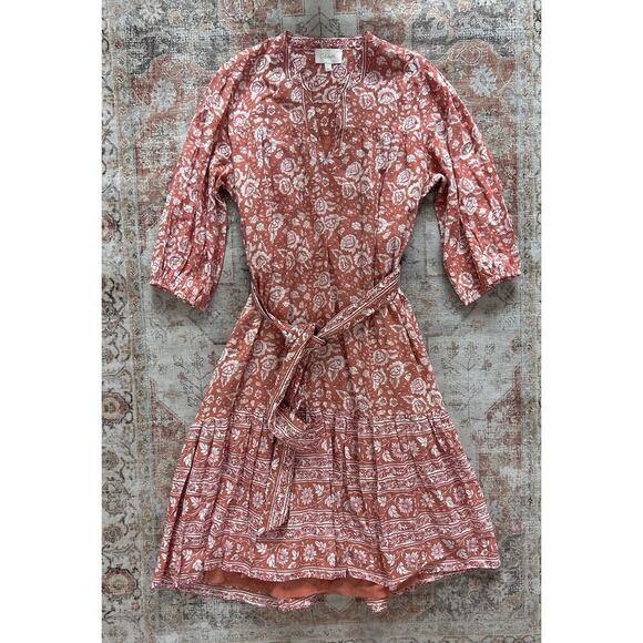Cleobella Sara Floral Belted Midi Dress Terracotta Lined Womens Size XL - Picture 3 of 8